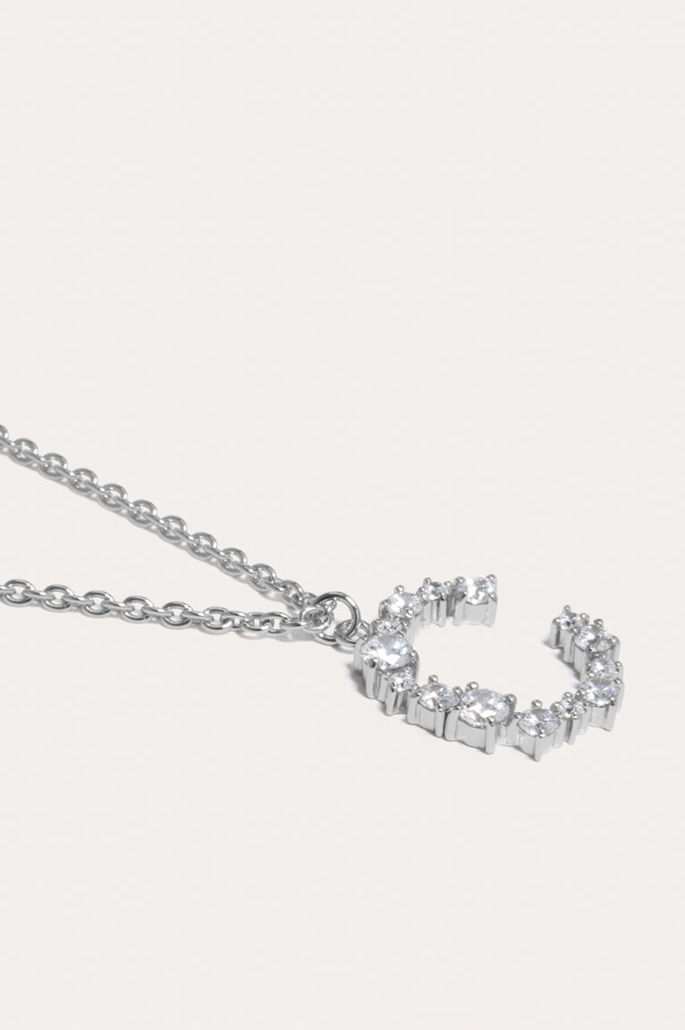 Glitchy C - Cubic Zirconia and Rhodium Plated Pendant
