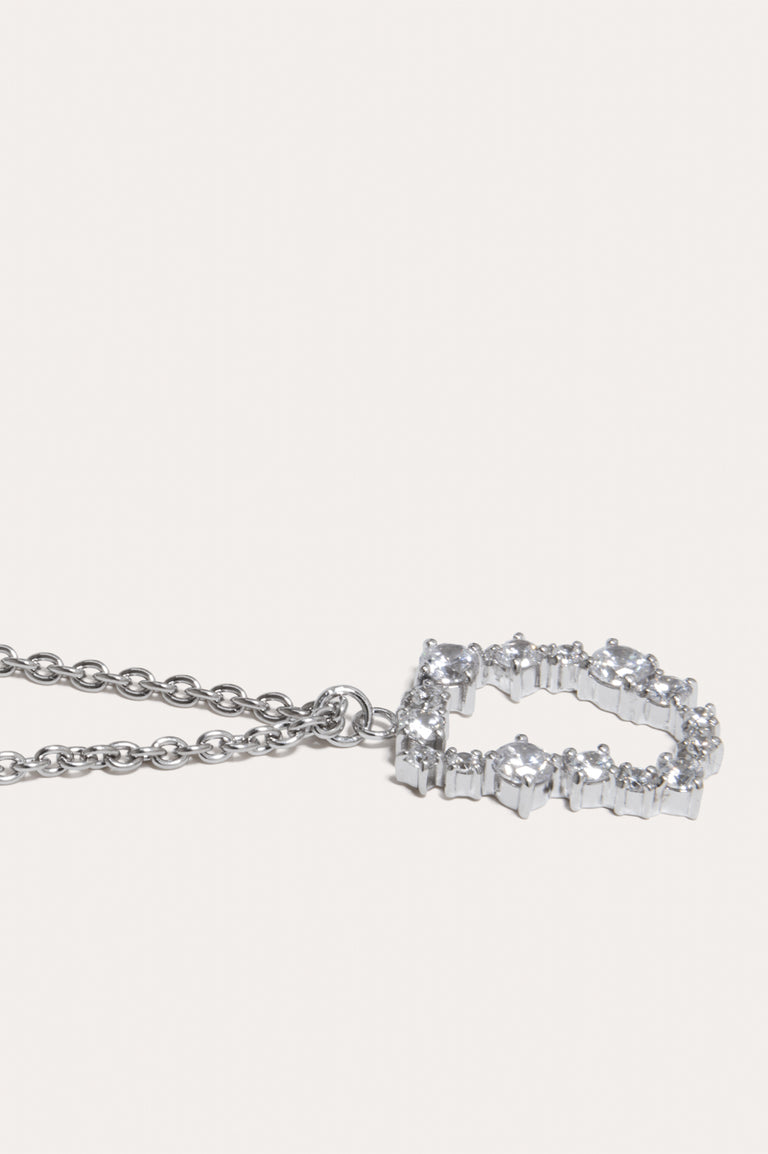 Glitchy D - Cubic Zirconia and Rhodium Plated Pendant