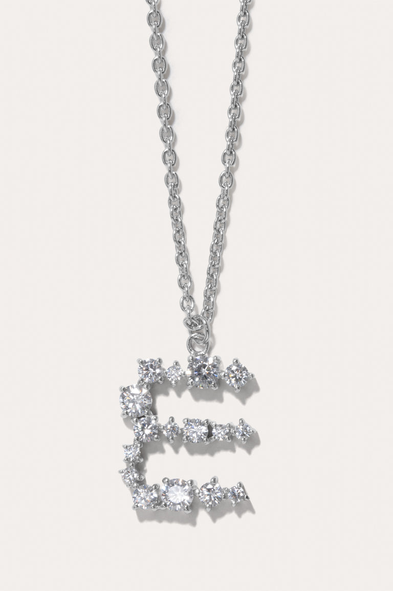 Pendentif Glitchy E en oxyde de zirconium et plaqué rhodium