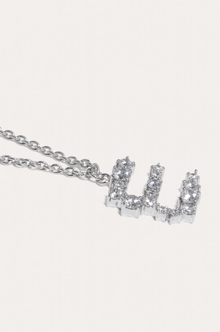 Glitchy E - Cubic Zirconia and Rhodium Plated Pendant