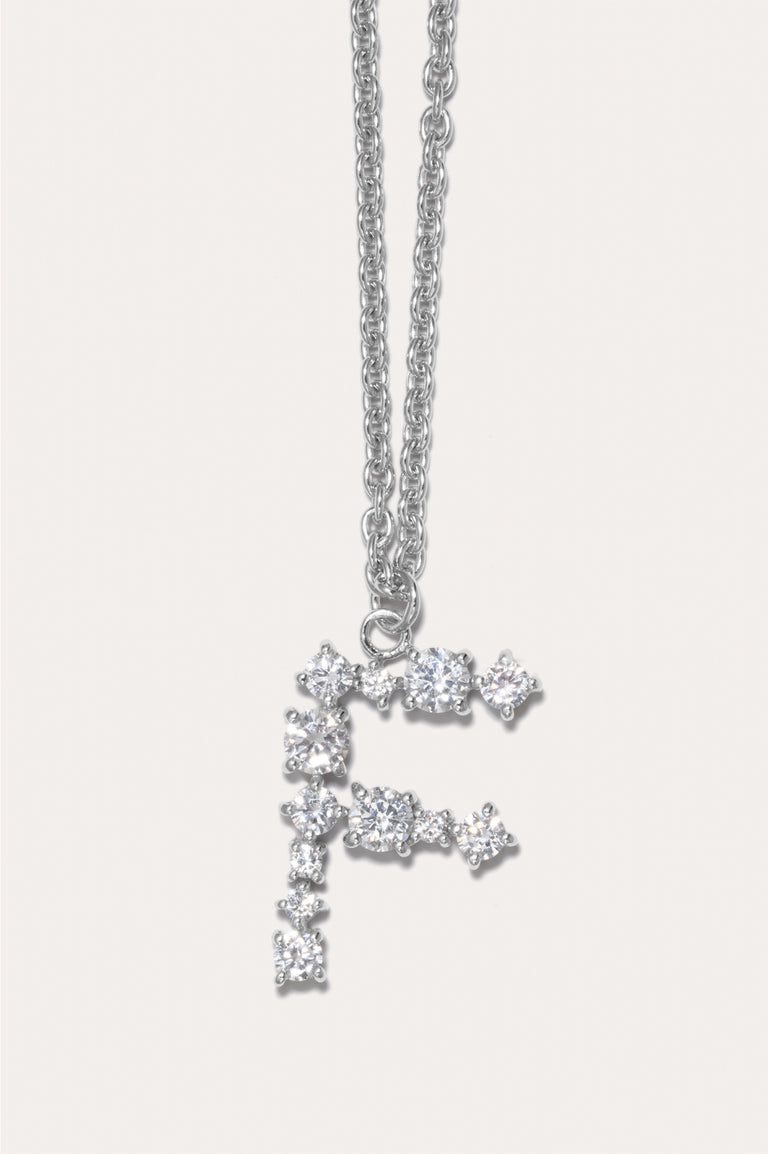 Glitchy F - Cubic Zirconia and Rhodium Plated Pendant