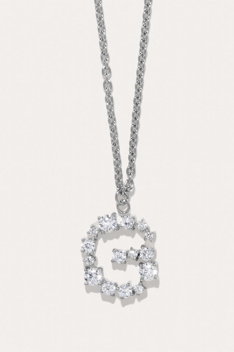 Glitchy G - Cubic Zirconia and Rhodium Plated Pendant