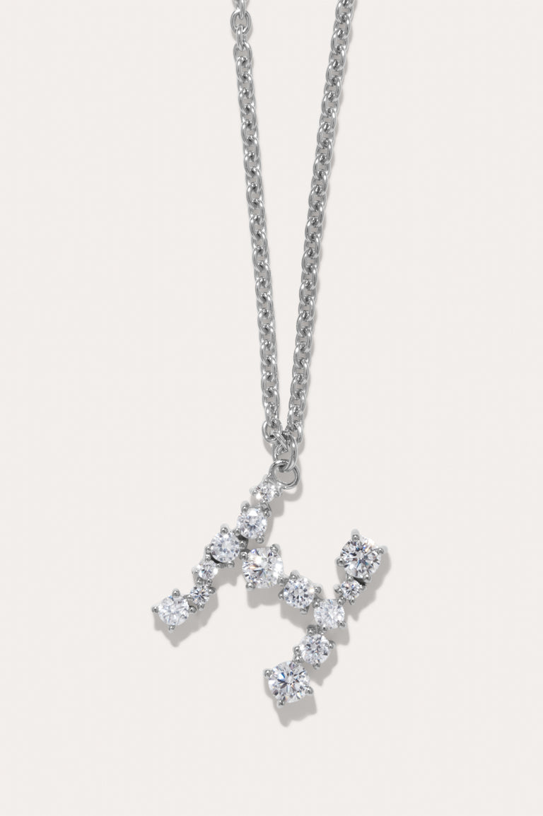 Glitchy H - Cubic Zirconia and Rhodium Plated Pendant