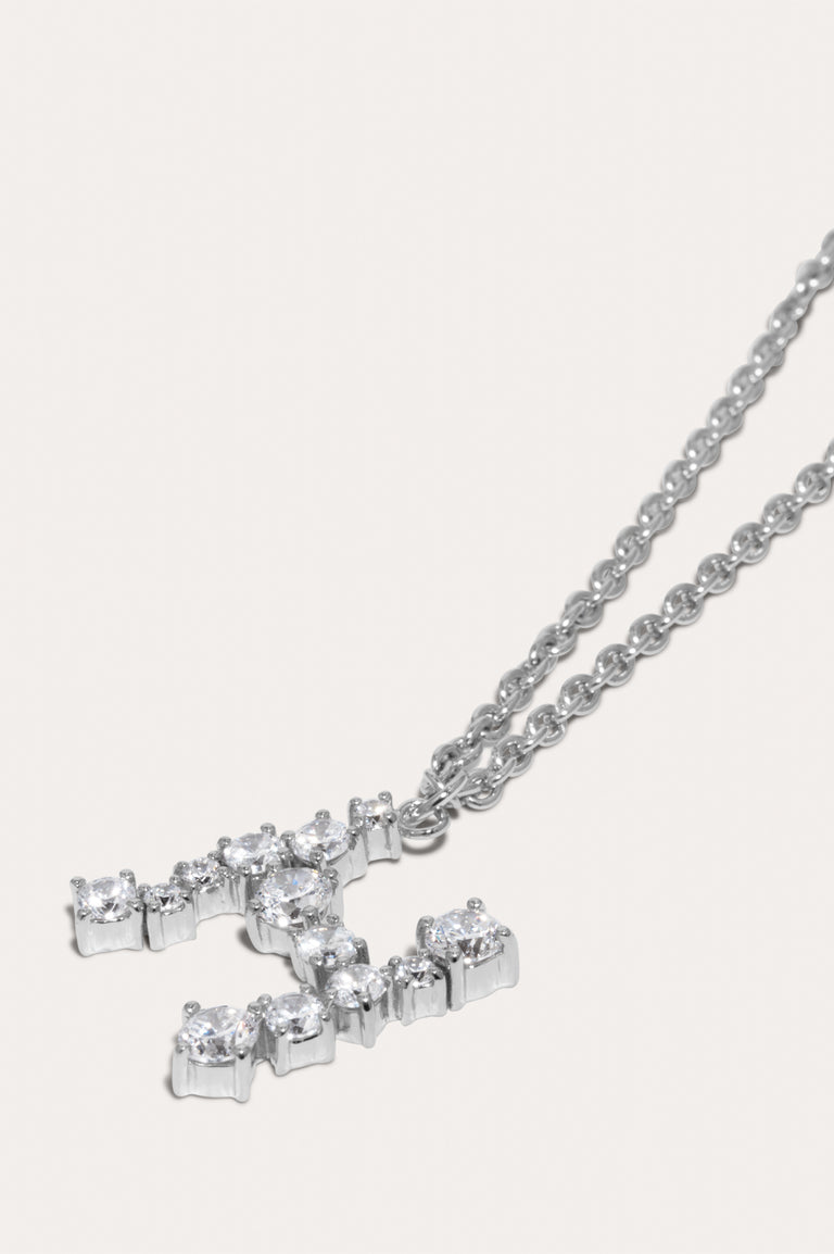 Glitchy H - Cubic Zirconia and Rhodium Plated Pendant