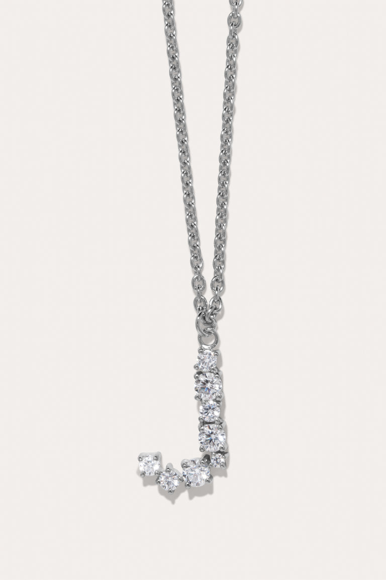 Glitchy J - Cubic Zirconia and Rhodium Plated Pendant