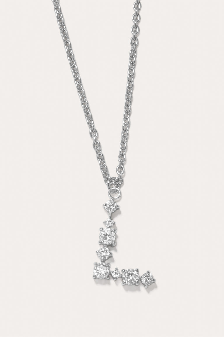 Glitchy L - Cubic Zirconia and Rhodium Plated Pendant