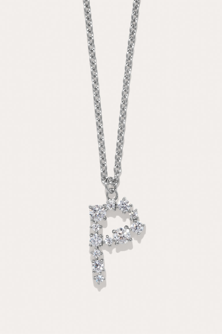 Glitchy P - Cubic Zirconia and Rhodium Plated Pendant