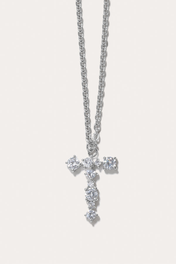 Pendentif Glitchy T en zircone cubique et plaqué rhodium