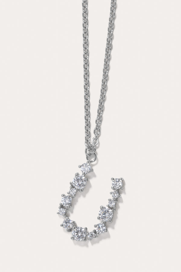 Pendentif Glitchy U en zircone cubique et plaqué rhodium
