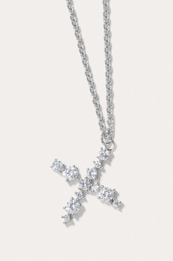 Pendentif Glitchy X en oxyde de zirconium et plaqué rhodium