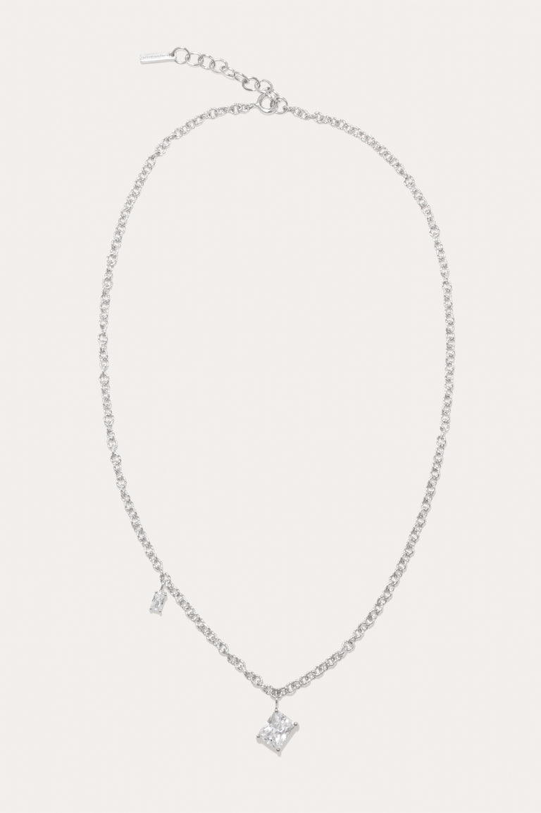 Encrypted Dreams - Cubic Zirconia and Rhodium Plated Necklace