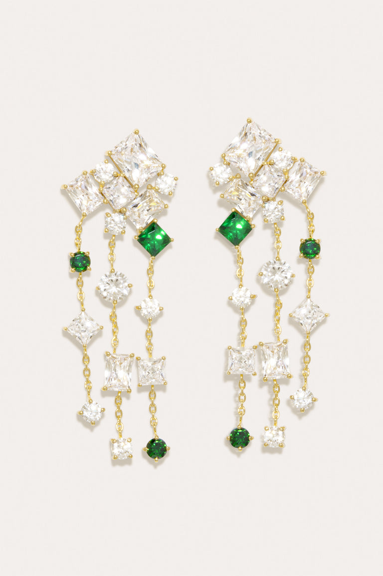 The Mysterious Connection - Emerald Zirconia and Gold Vermeil Earrings