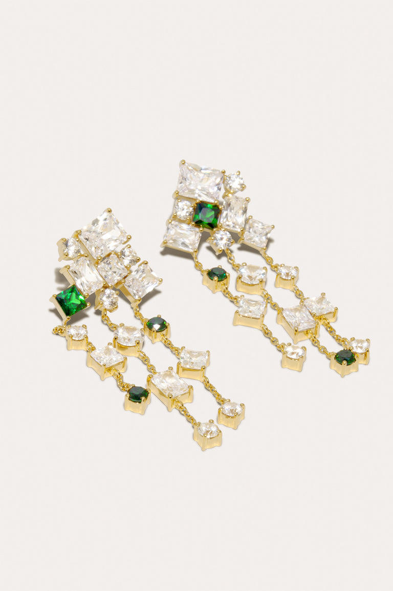 The Mysterious Connection - Emerald Zirconia and Recycled Gold Vermeil Earrings