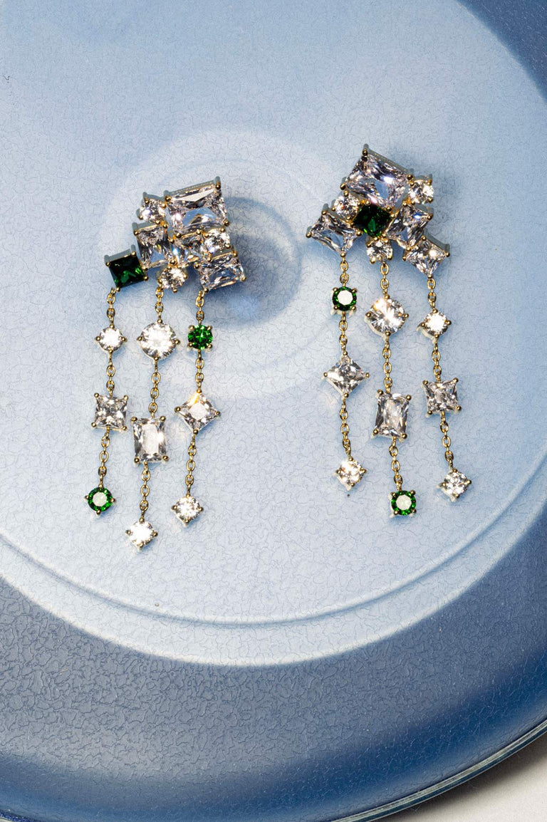 The Mysterious Connection - Emerald Zirconia and Recycled Gold Vermeil Earrings