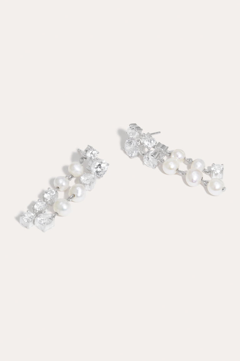 In Search of Lost Time - Pearl and Zirconia Silver Earrings