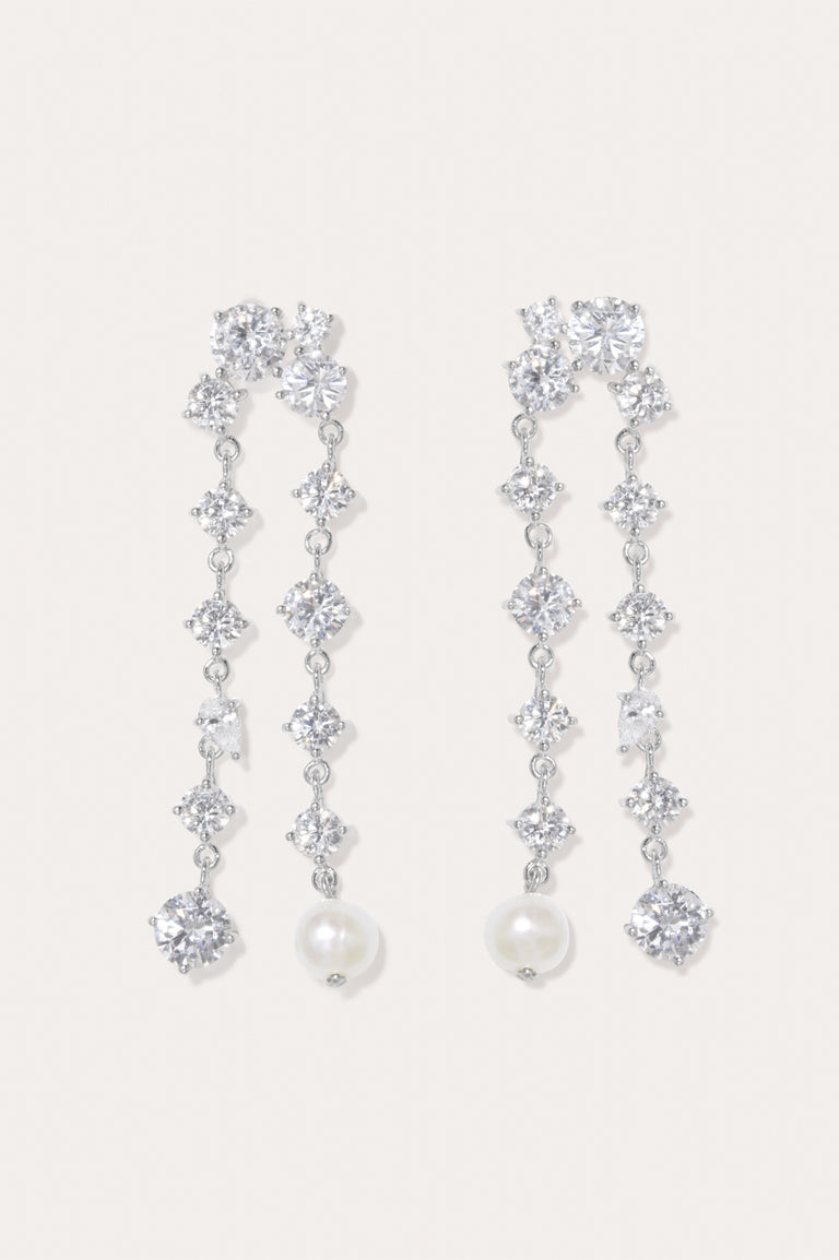 Trickles - Pearl and Zirconia Recycled Silver Earrings