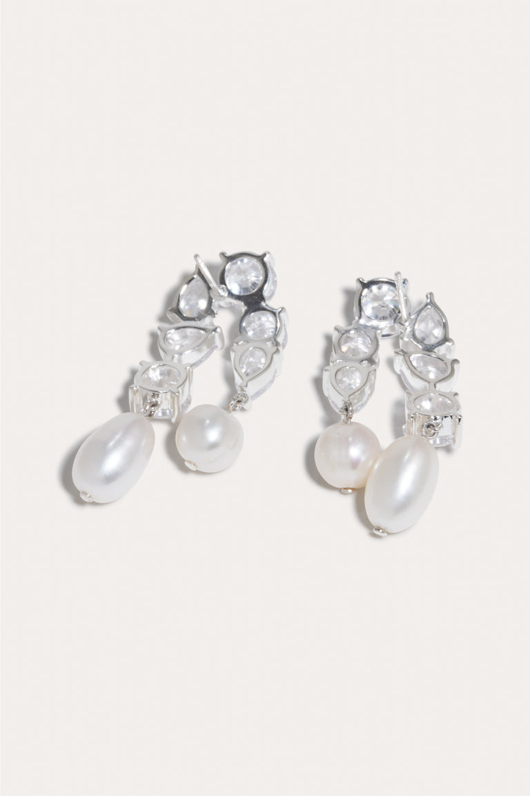 Cascading - Pearl and Zirconia Recycled Silver Earrings