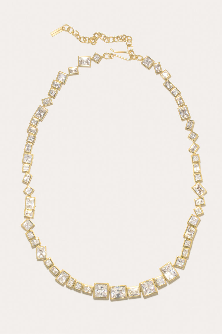 The Pull of Two Gravitational Forces - Cubic Zirconia and Gold Vermeil Necklace