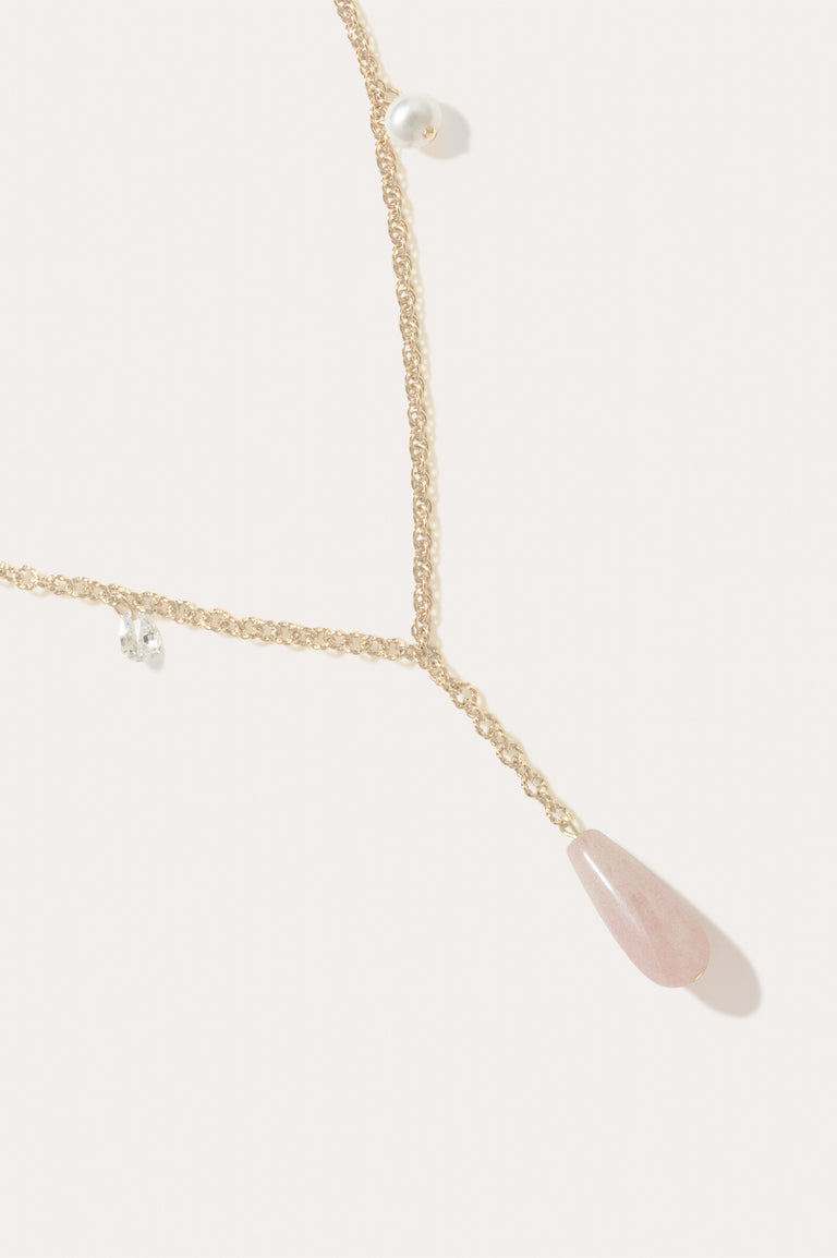 The Depths of Time - Pearl, Rose Quartz and Zirconia Gold Vermeil Necklace