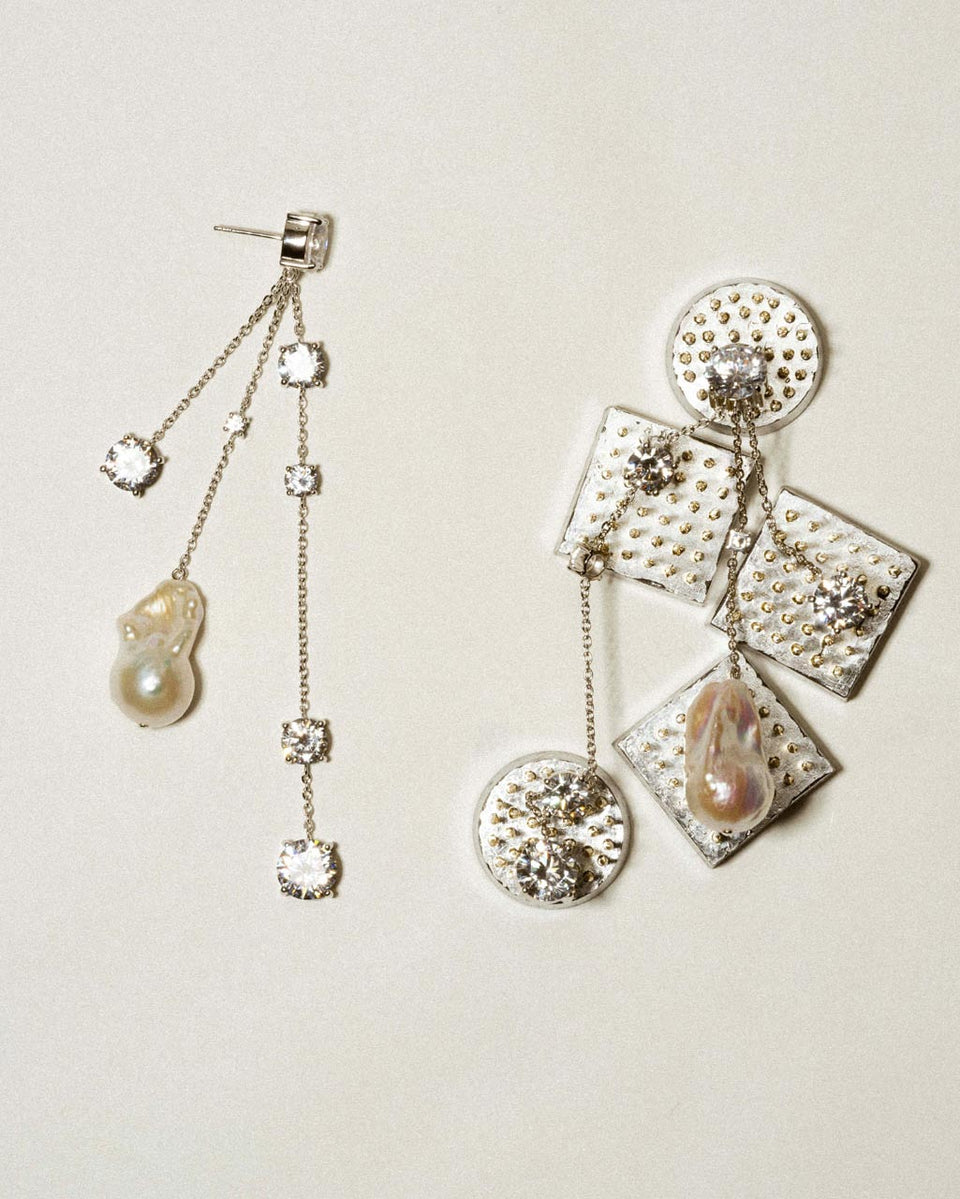 Bonafide Madness - Pearl and Zirconia Recycled Silver Earrings