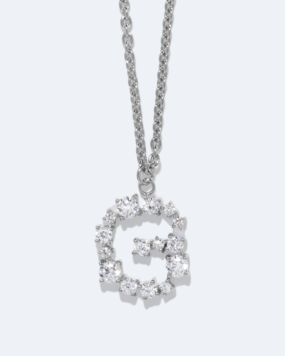 Glitchy G - Cubic Zirconia and Rhodium Plated Pendant