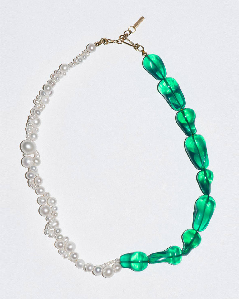 Parade of Possibilities II -  Pearl and Green Bio Resin Gold Plated Necklace