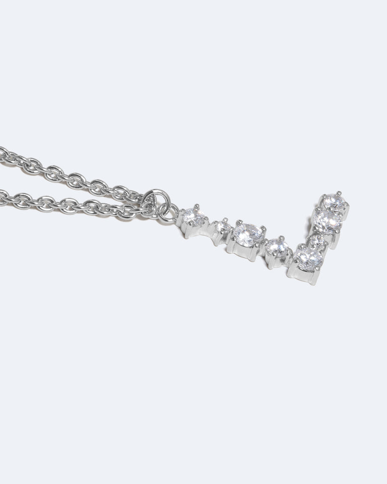 Glitchy L - Cubic Zirconia and Rhodium Plated Pendant
