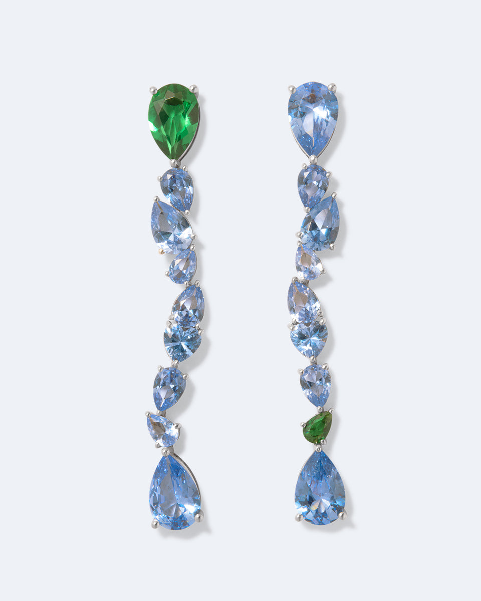 Bolt from the Blue - Emerald Zirconia and Synthetic Blue Spinel Recycled Silver Earrings