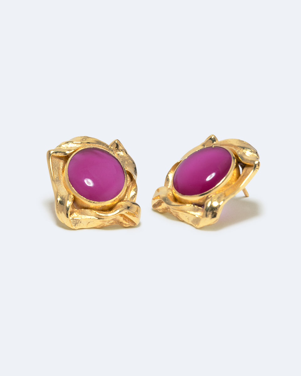R2260 - Boucles d'oreilles en résine rose et plaqué or