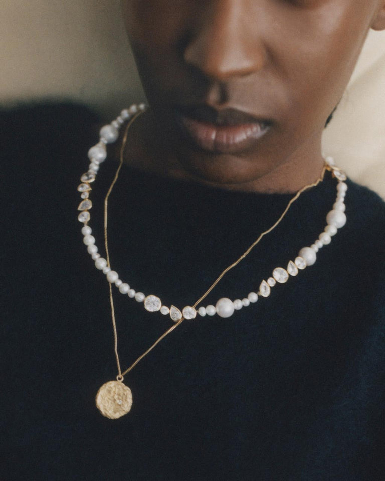 Glitch - Pearl and Zirconia Recycled Gold Vermeil Necklace