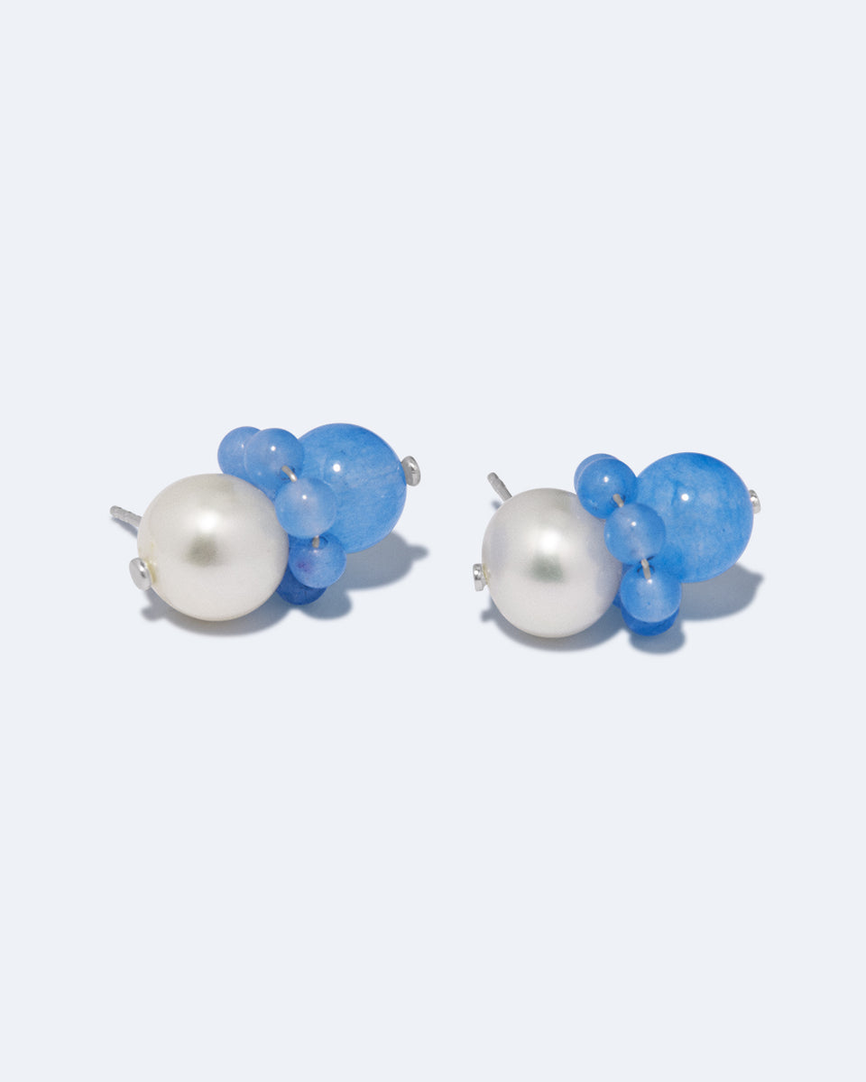 P245 - Boucles d'oreilles perles et agate bleue en argent recyclé