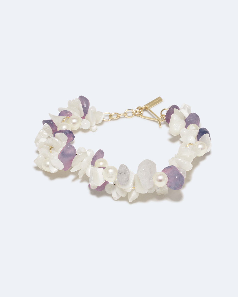 The Shifting Stream - Pearl, Mother of Pearl and Amethyst Bead Gold Vermeil Bracelet