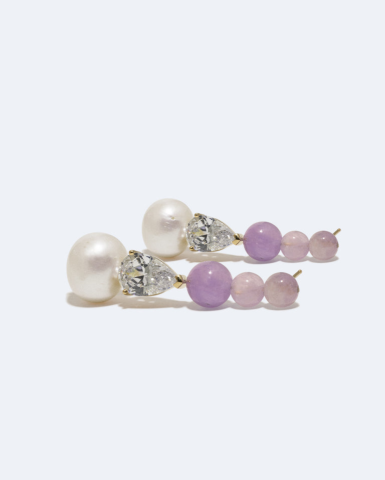 Ballard - Pearl, Zirconia and Jade Bead Gold Vermeil Earrings
