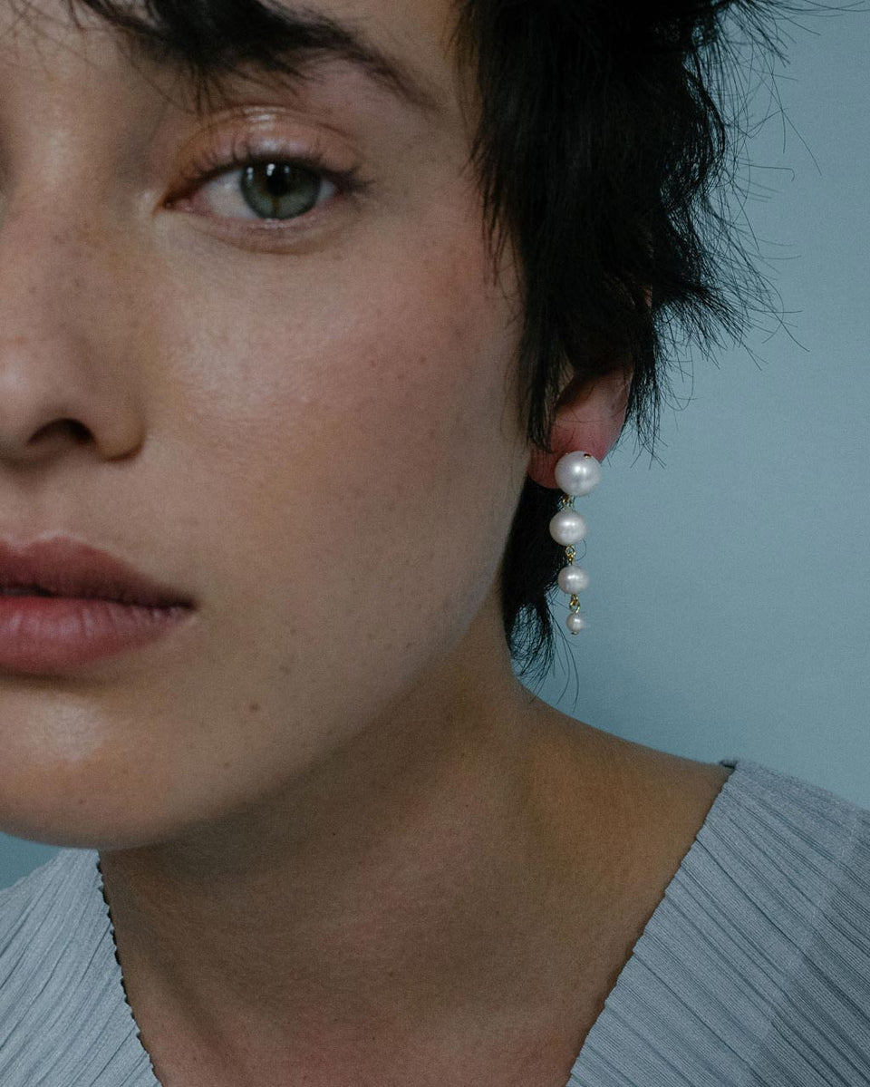 The Light of the Past II - Pearl and Zirconia Recycled Gold Vermeil Earrings