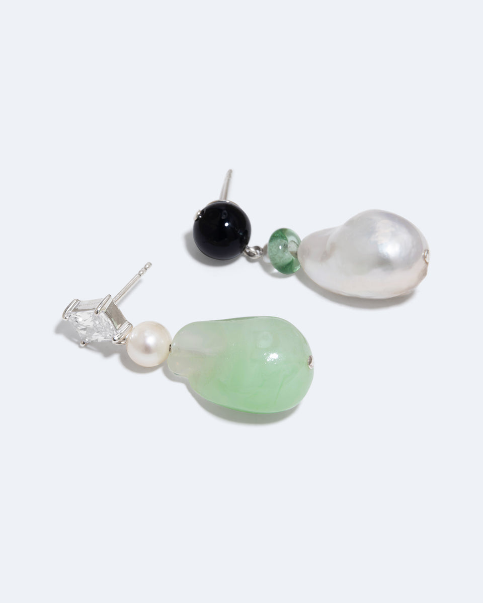 Peat - Pearl, Onyx, Bead, Resin and Zirconia Earrings