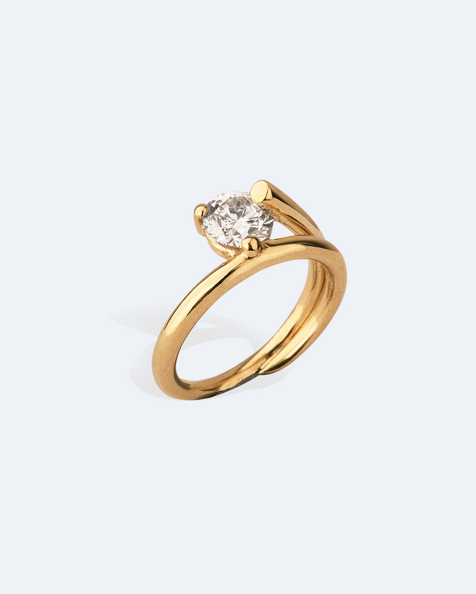 La Fleur Dévoyée - Bague de Fiançailles Solitaire en Or Blanc 18 Carats et Diamant Rond