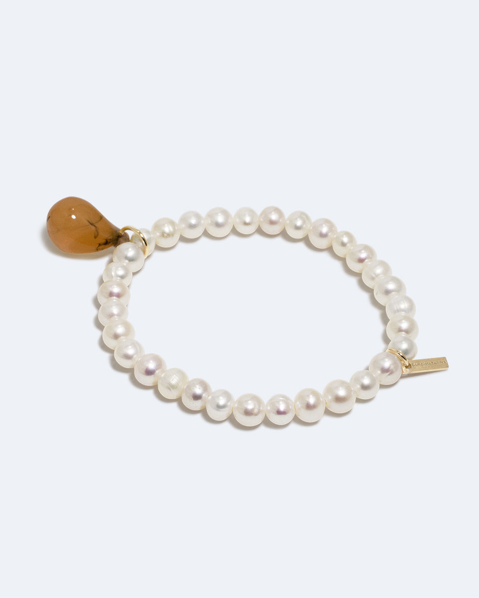 P112 - Bracelet en Vermeil d'Or Recyclé avec Perles et Résine Bio Écaille de Tortue