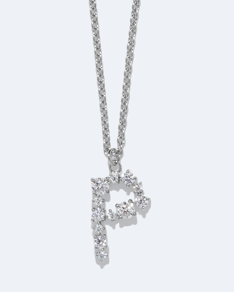 Glitchy P - Cubic Zirconia and Rhodium Plated Pendant
