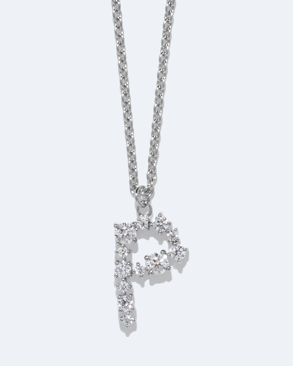 Glitchy P - Cubic Zirconia and Rhodium Plated Pendant