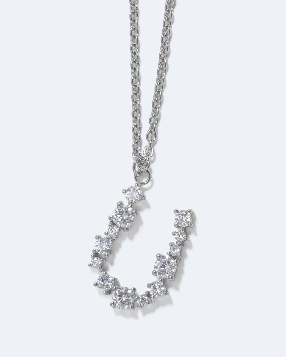 Glitchy U - Cubic Zirconia and Rhodium Plated Pendant