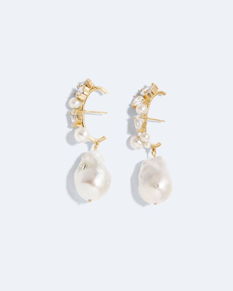 Eze‐eh - Pearl and White Topaz Recycled Gold Vermeil Earrings