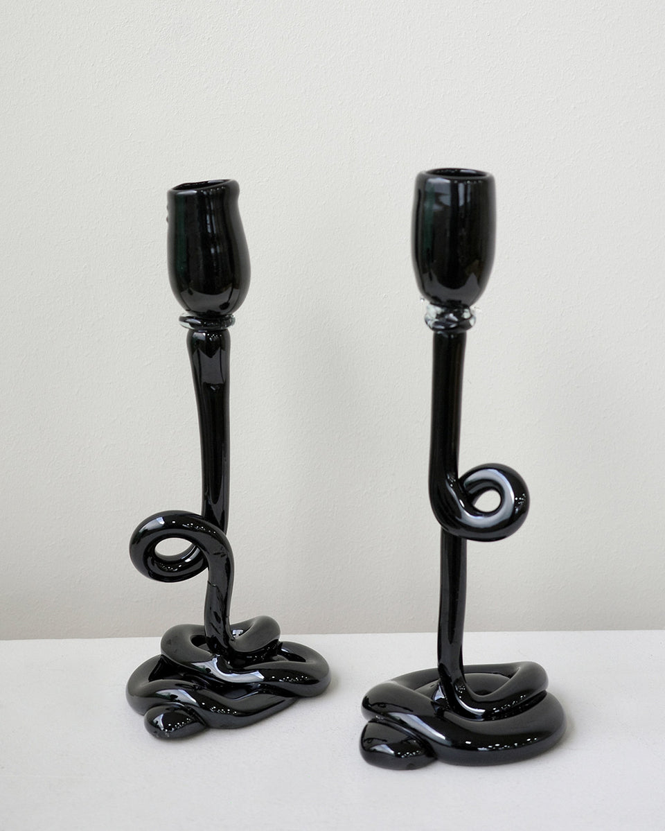 Thaw - Recycled Glass Candlestick in Black