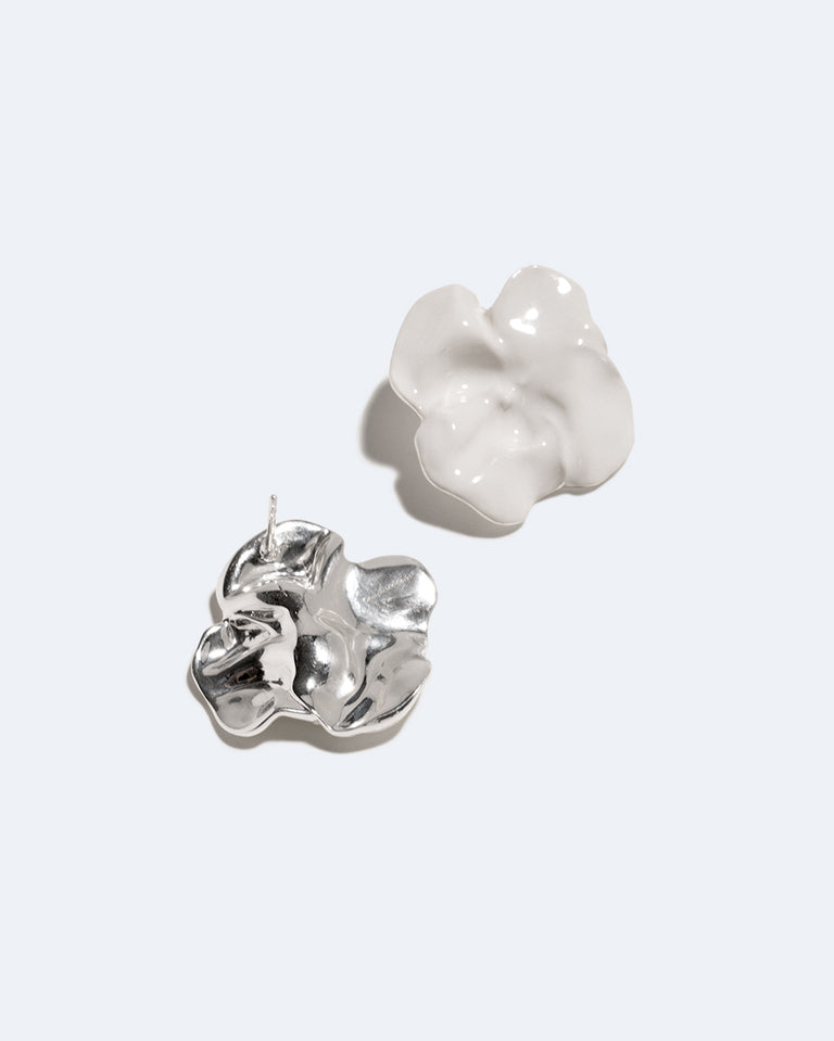Meringue - White Enamel and Recycled Silver Earrings