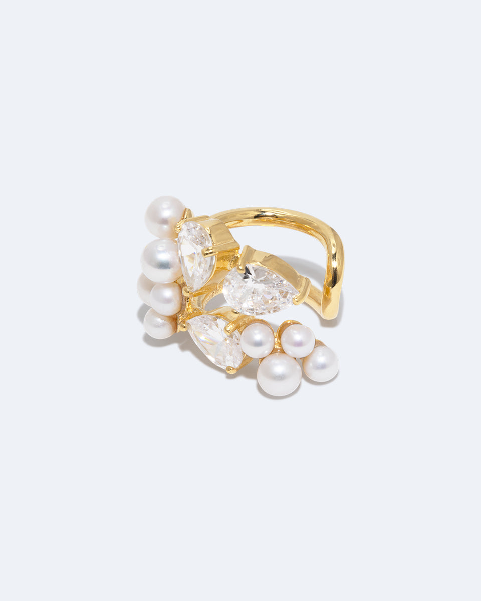 The Breaths That We Dare to Take - Pearl and Zirconia Recycled Gold Vermeil Ear Cuff
