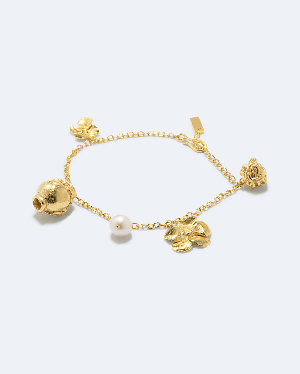 Journey Through Memory - Pearl and Gold Plated Charm Bracelet