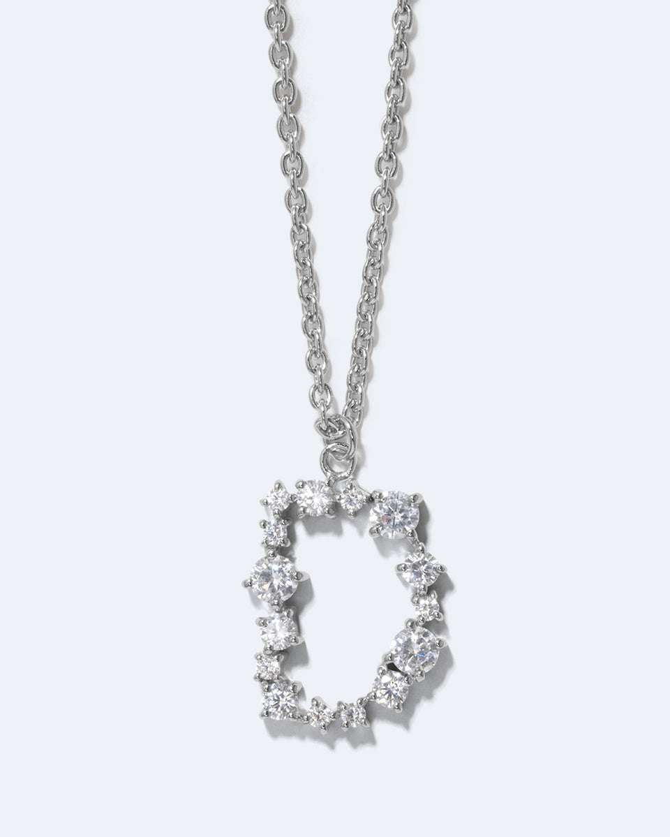 Glitchy D - Cubic Zirconia and Rhodium Plated Pendant