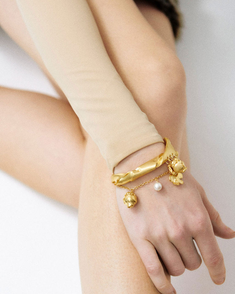 Journey Through Memory - Pearl and Gold Plated Charm Bracelet