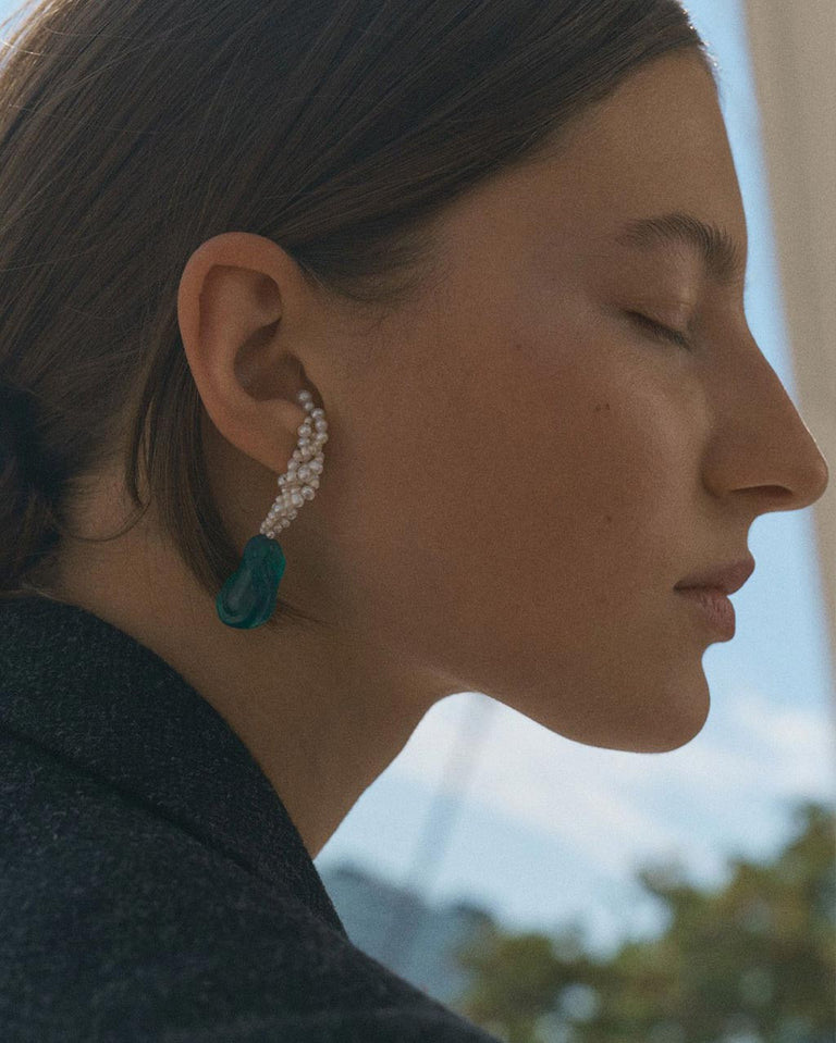 Gotcha - Pearl and Green Bio Resin Recycled Gold Vermeil Earrings