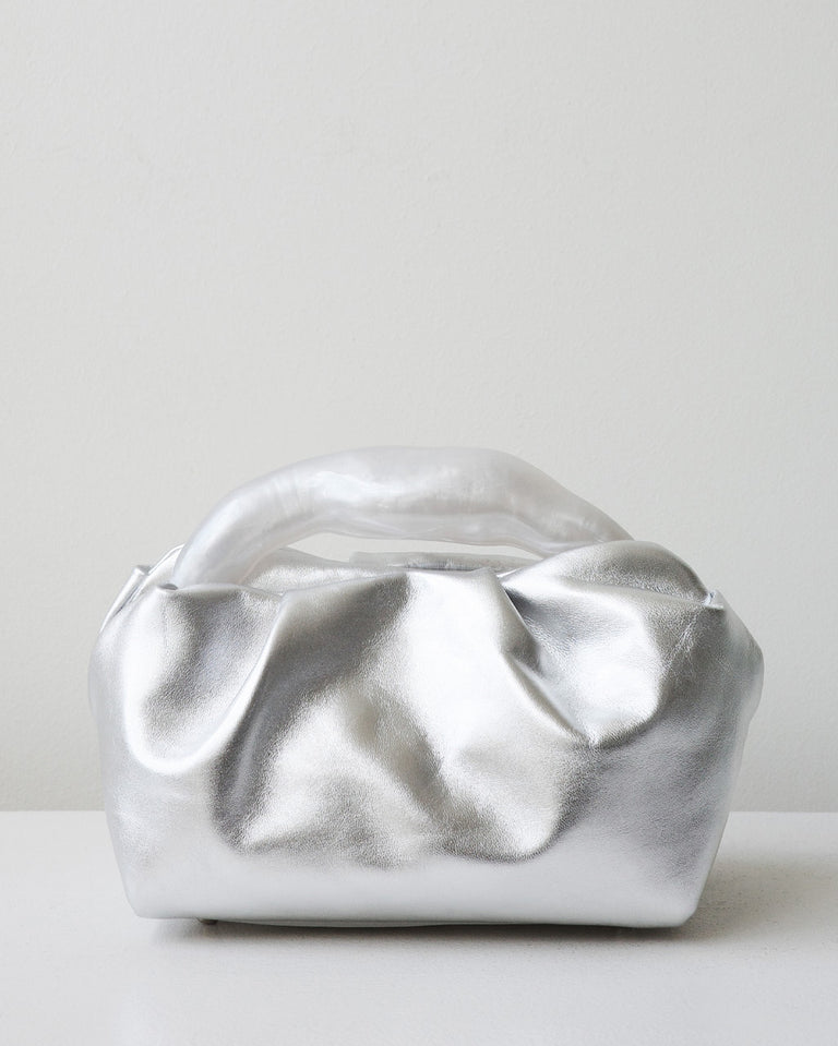The Lunchbox - Pearlescent White Resin and Silver Leather Clutch Bag