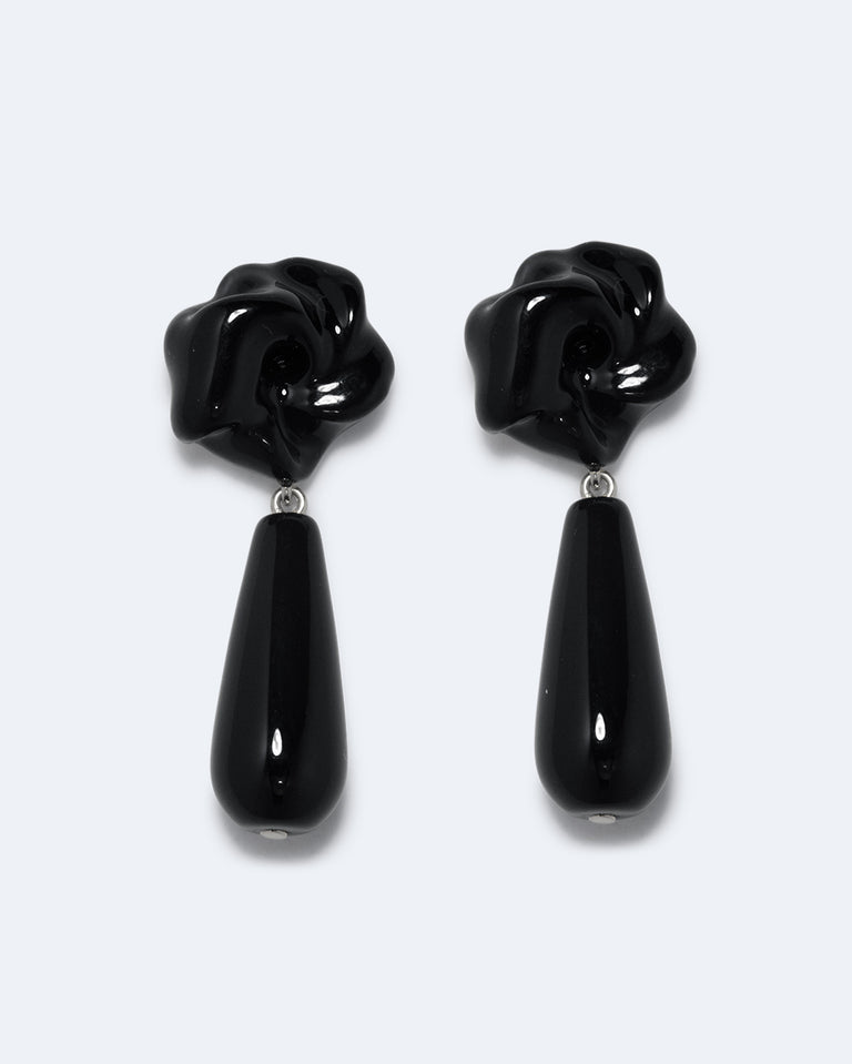 Les profondeurs du temps - Boucles d'oreilles en argent recyclé, onyx noir et émail